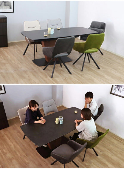 シウバ ダイニングテーブル 伸長式 幅140(180)cm セラミックテーブル 1本脚 スチール脚 ガラス天板 木目調 おしゃれ リビング ダイニング テーブル 食卓(代引不可)