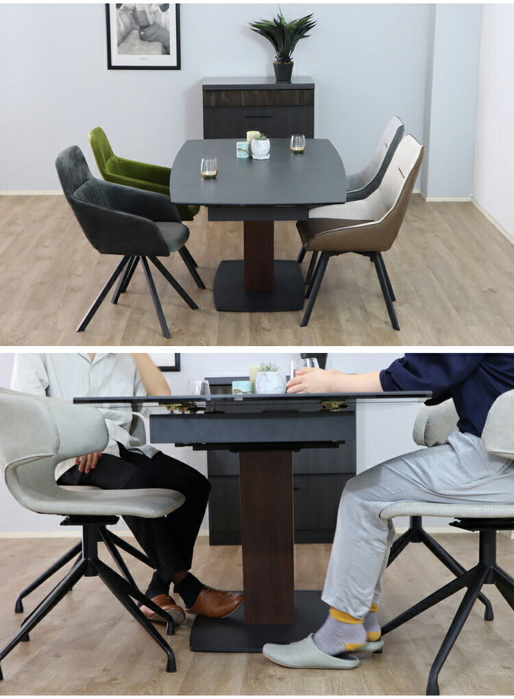 シウバ ダイニングテーブル 伸長式 幅140(180)cm セラミックテーブル 1本脚 スチール脚 ガラス天板 木目調 おしゃれ リビング ダイニング テーブル 食卓(代引不可)