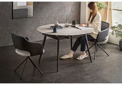 スピンチェア ラウンドチェア 肘掛け付き 回転式 座面高45cm クッション有 モダンチェア リビング ダイニング デスク チェア 回転椅子(代引不可)