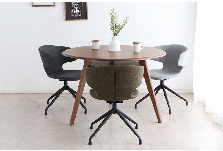 ラウンドチェア 座面高44cm 回転チェア 肘掛け付き スチール脚 ファブリック ステッチ デスクチェア オフィスチェア 包み込む 座り心地 座面 おしゃれ リビング(代引不可)