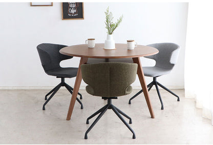 ラウンドチェア 座面高44cm 回転チェア 肘掛け付き スチール脚 ファブリック ステッチ デスクチェア オフィスチェア 包み込む 座り心地 座面 おしゃれ リビング(代引不可)