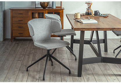 ラウンドチェア 座面高44cm 回転チェア 肘掛け付き スチール脚 ファブリック ステッチ デスクチェア オフィスチェア 包み込む 座り心地 座面 おしゃれ リビング(代引不可)