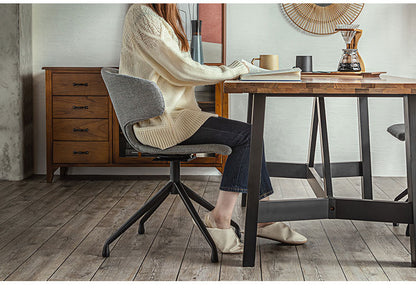 ラウンドチェア 座面高44cm 回転チェア 肘掛け付き スチール脚 ファブリック ステッチ デスクチェア オフィスチェア 包み込む 座り心地 座面 おしゃれ リビング(代引不可)