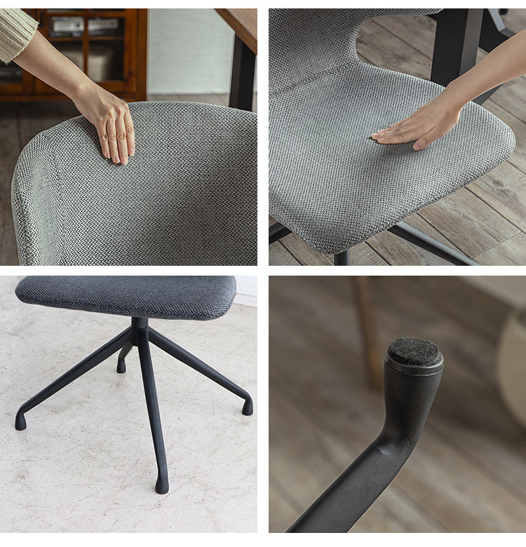 ラウンドチェア 座面高44cm 回転チェア 肘掛け付き スチール脚 ファブリック ステッチ デスクチェア オフィスチェア 包み込む 座り心地 座面 おしゃれ リビング(代引不可)