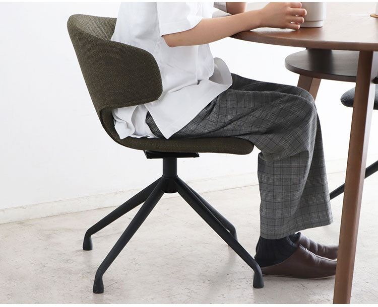 ラウンドチェア 座面高44cm 回転チェア 肘掛け付き スチール脚 ファブリック ステッチ デスクチェア オフィスチェア 包み込む 座り心地 座面 おしゃれ リビング(代引不可)