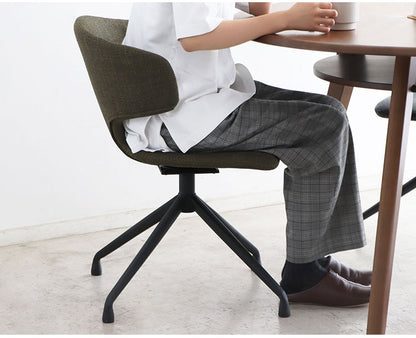 ラウンドチェア 座面高44cm 回転チェア 肘掛け付き スチール脚 ファブリック ステッチ デスクチェア オフィスチェア 包み込む 座り心地 座面 おしゃれ リビング(代引不可)