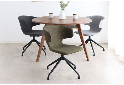 ラウンドチェア 座面高44cm 回転チェア 肘掛け付き スチール脚 ファブリック ステッチ デスクチェア オフィスチェア 包み込む 座り心地 座面 おしゃれ リビング(代引不可)