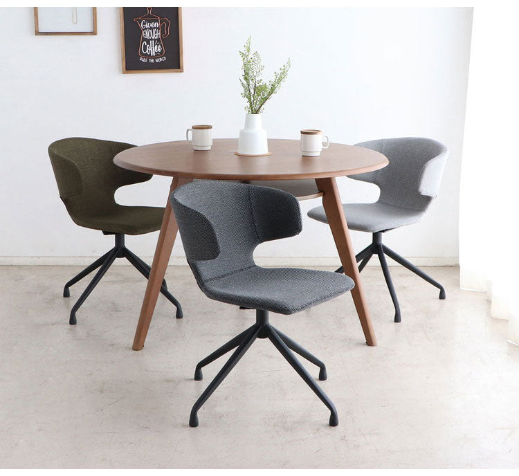 ラウンドチェア ダイニングチェア 肘掛け付き 回転式 ファブリック 座面高44cm オフィスチェア リビング ダイニング デスク リモートワーク(代引不可)