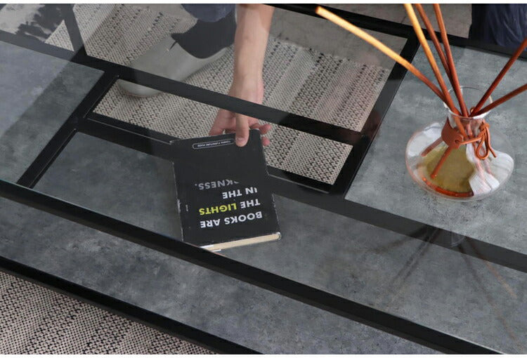 センターテーブル 105×50cm ガラステーブル 棚付き リバーシブル 脚部 ローテーブル 棚板 収納 リビング ワンルーム おしゃれ スタイリッシュ モダン デザイナーズマンション オブジェ テーブル(代引不可)