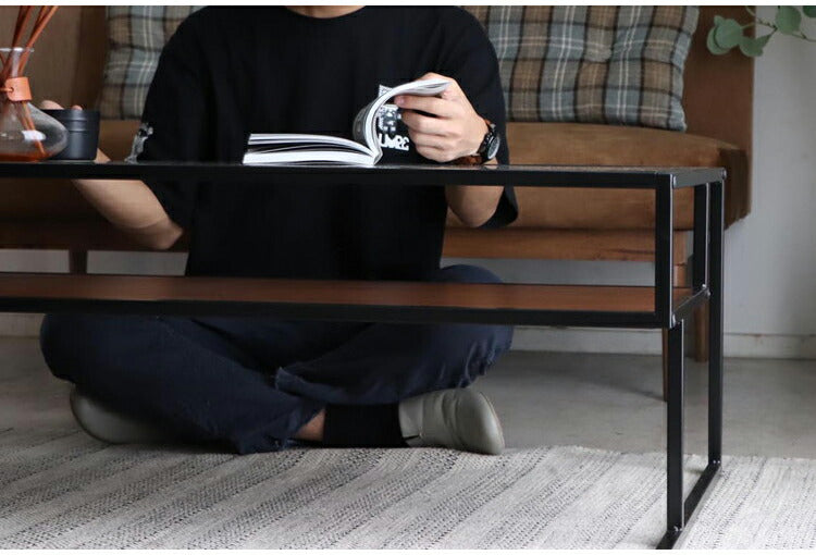 センターテーブル 105×50cm ガラステーブル 棚付き リバーシブル 脚部 ローテーブル 棚板 収納 リビング ワンルーム おしゃれ スタイリッシュ モダン デザイナーズマンション オブジェ テーブル(代引不可)