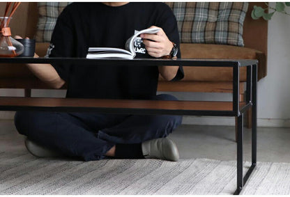 センターテーブル 105×50cm ガラステーブル 棚付き リバーシブル 脚部 ローテーブル 棚板 収納 リビング ワンルーム おしゃれ スタイリッシュ モダン デザイナーズマンション オブジェ テーブル(代引不可)