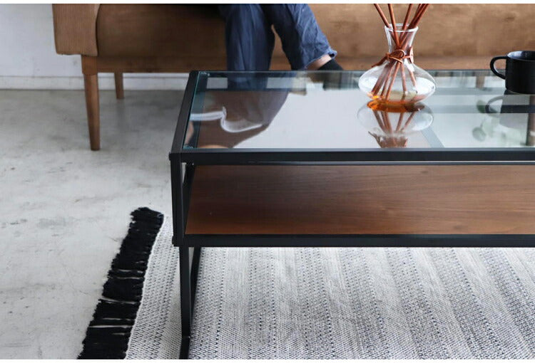 センターテーブル 105×50cm ガラステーブル 棚付き リバーシブル 脚部 ローテーブル 棚板 収納 リビング ワンルーム おしゃれ スタイリッシュ モダン デザイナーズマンション オブジェ テーブル(代引不可)