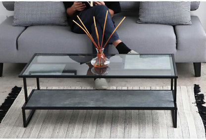 センターテーブル 105×50cm ガラステーブル 棚付き リバーシブル 脚部 ローテーブル 棚板 収納 リビング ワンルーム おしゃれ スタイリッシュ モダン デザイナーズマンション オブジェ テーブル(代引不可)