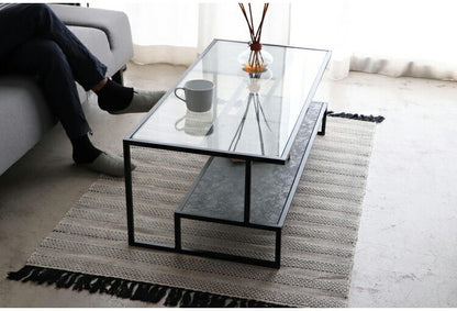 センターテーブル 105×50cm ガラステーブル 棚付き リバーシブル 脚部 ローテーブル 棚板 収納 リビング ワンルーム おしゃれ スタイリッシュ モダン デザイナーズマンション オブジェ テーブル(代引不可)