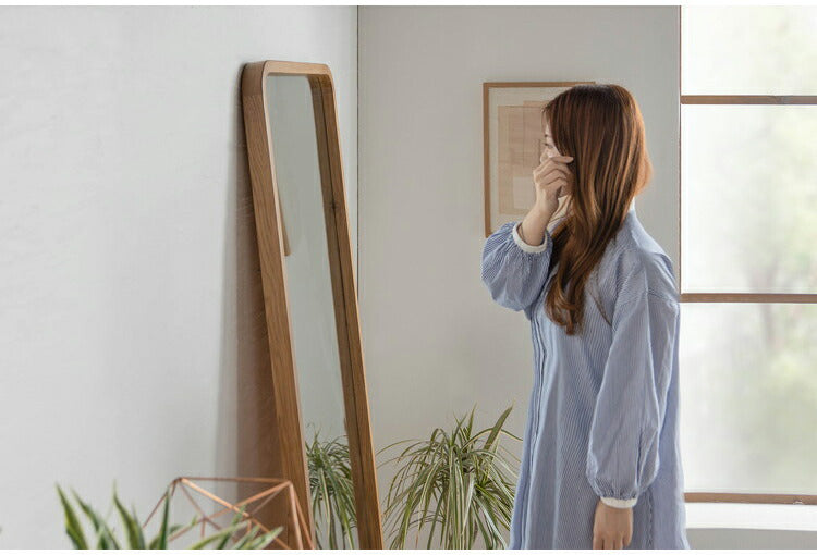 スタイルミラー スクエア 全身鏡 姿見 60×160cm ウォールミラー 立て掛け オーク 木製 おしゃれ リビング 寝室 玄関 壁面 スタンドミラー ワンルーム 鏡 ミラー(代引不可)