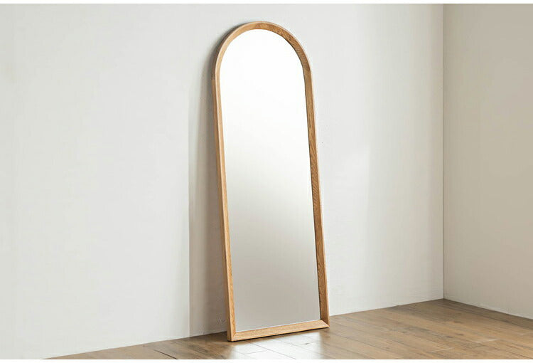 スタイルミラー アーチ型 全身鏡 姿見 60×160cm ウォールミラー 立て掛け オーク アッシュ 木製 おしゃれ リビング 寝室 玄関 壁面 スタンドミラー ワンルーム 鏡 ミラー(代引不可)