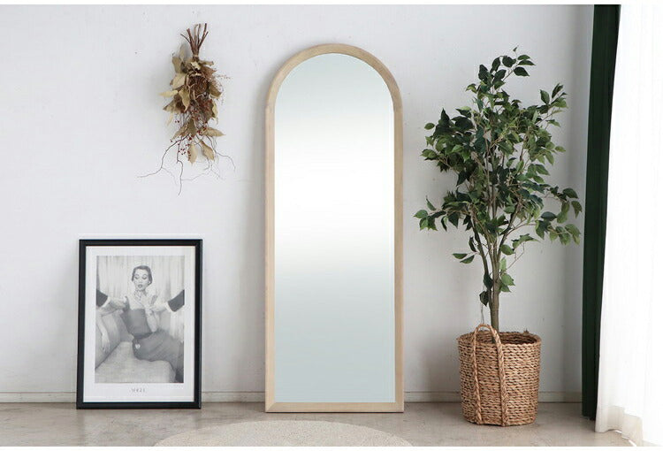 スタイルミラー アーチ型 全身鏡 姿見 60×160cm ウォールミラー 立て掛け オーク アッシュ 木製 おしゃれ リビング 寝室 玄関 壁面 スタンドミラー ワンルーム 鏡 ミラー(代引不可)