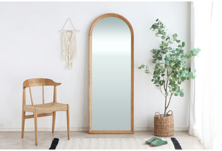 スタイルミラー アーチ型 全身鏡 姿見 60×160cm ウォールミラー 立て掛け オーク アッシュ 木製 おしゃれ リビング 寝室 玄関 壁面 スタンドミラー ワンルーム 鏡 ミラー(代引不可)