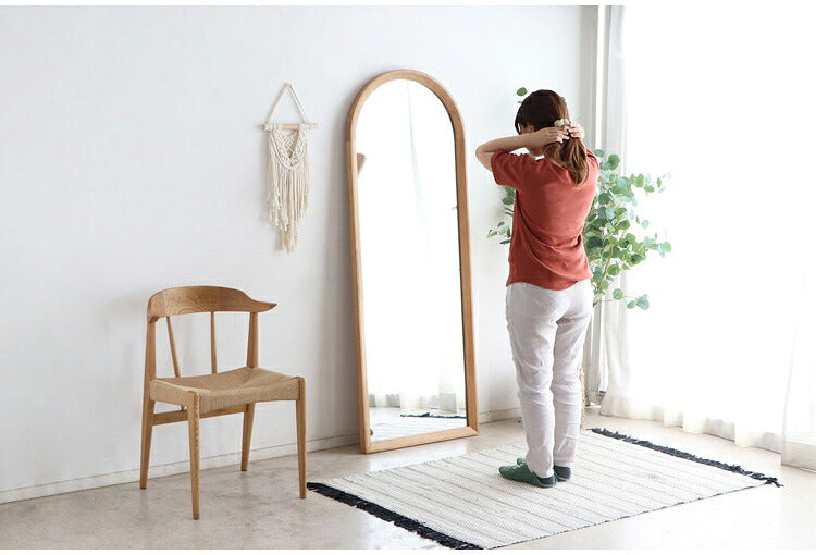 スタイルミラー アーチ型 全身鏡 姿見 60×160cm ウォールミラー 立て掛け オーク アッシュ 木製 おしゃれ リビング 寝室 玄関 壁面 スタンドミラー ワンルーム 鏡 ミラー(代引不可)