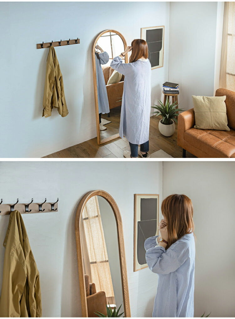 スタイルミラー アーチ型 全身鏡 姿見 60×160cm ウォールミラー 立て掛け オーク アッシュ 木製 おしゃれ リビング 寝室 玄関 壁面 スタンドミラー ワンルーム 鏡 ミラー(代引不可)