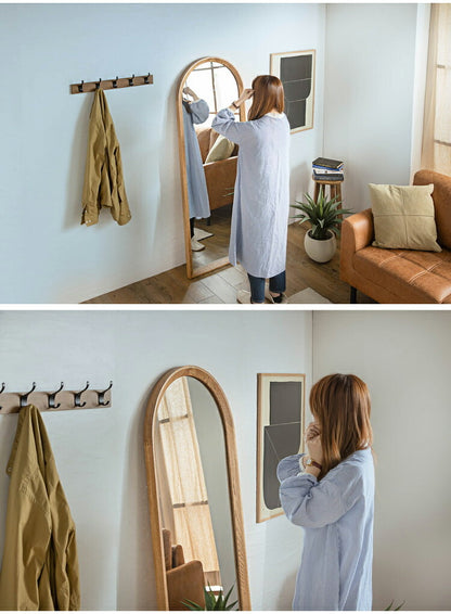 スタイルミラー アーチ型 全身鏡 姿見 60×160cm ウォールミラー 立て掛け オーク アッシュ 木製 おしゃれ リビング 寝室 玄関 壁面 スタンドミラー ワンルーム 鏡 ミラー(代引不可)