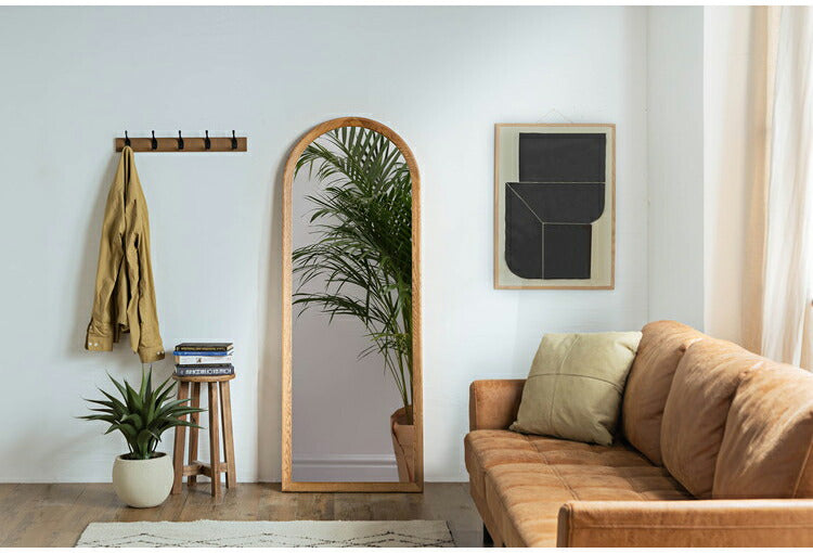 スタイルミラー アーチ型 全身鏡 姿見 60×160cm ウォールミラー 立て掛け オーク アッシュ 木製 おしゃれ リビング 寝室 玄関 壁面 スタンドミラー ワンルーム 鏡 ミラー(代引不可)