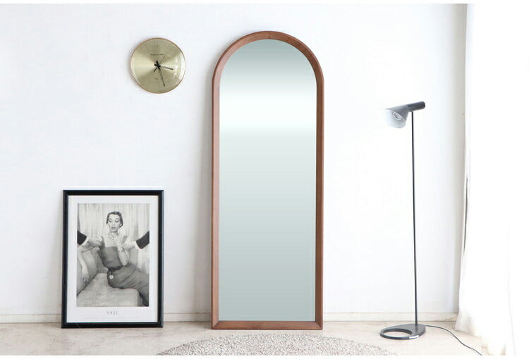 スタイルミラー アーチ型 全身鏡 姿見 60×160cm ウォールミラー 立て掛け オーク アッシュ 木製 おしゃれ リビング 寝室 玄関 壁面 スタンドミラー ワンルーム 鏡 ミラー(代引不可)
