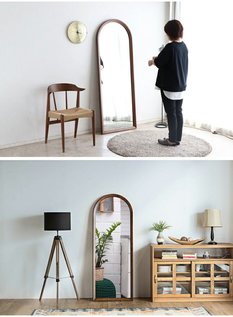 スタイルミラー アーチ型 全身鏡 姿見 60×160cm ウォールミラー 立て掛け オーク アッシュ 木製 おしゃれ リビング 寝室 玄関 壁面 スタンドミラー ワンルーム 鏡 ミラー(代引不可)