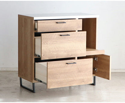 キッチンカウンター 国産 完成品 幅約90cm 食器棚 オープン収納 スライド棚 引き出し付き 扉付き コード穴 スチール脚 木目調 北欧風 家電収納 キッチン収納 日本製 リビング キッチン(代引不可)