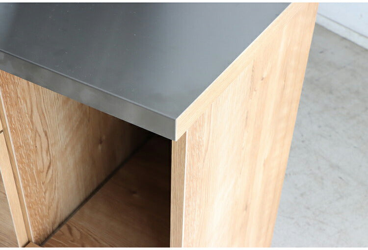 キッチンカウンター 国産 完成品 幅約90cm 食器棚 オープン収納 スライド棚 引き出し付き 扉付き コード穴 スチール脚 木目調 北欧風 家電収納 キッチン収納 日本製 リビング キッチン(代引不可)