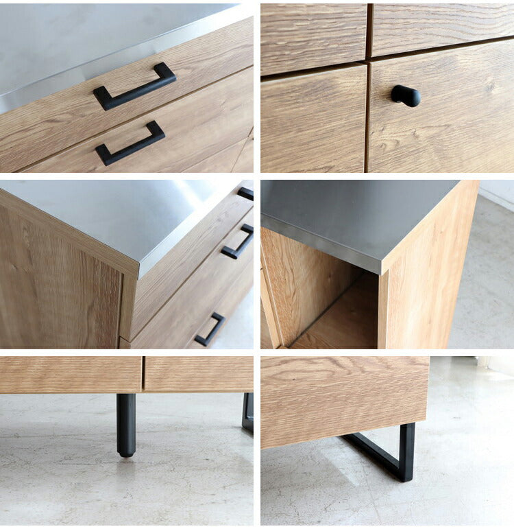 キッチンカウンター 国産 完成品 幅約105cm 食器棚 オープン収納 スライド棚 引き出し付き 扉付き コード穴 スチール脚 木目調 北欧風 家電収納 キッチン収納 日本製 リビング キッチン(代引不可)