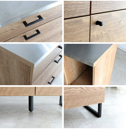 キッチンカウンター 国産 完成品 幅約105cm 食器棚 オープン収納 スライド棚 引き出し付き 扉付き コード穴 スチール脚 木目調 北欧風 家電収納 キッチン収納 日本製 リビング キッチン(代引不可)