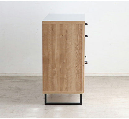 キッチンカウンター 国産 完成品 幅約105cm 食器棚 オープン収納 スライド棚 引き出し付き 扉付き コード穴 スチール脚 木目調 北欧風 家電収納 キッチン収納 日本製 リビング キッチン(代引不可)