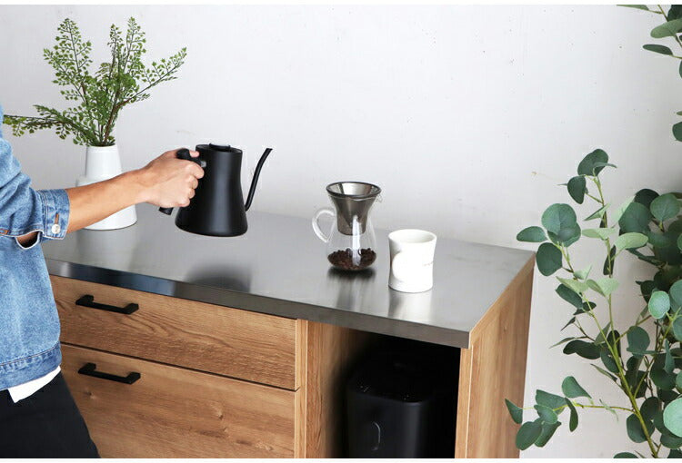 キッチンカウンター 国産 完成品 幅約105cm 食器棚 オープン収納 スライド棚 引き出し付き 扉付き コード穴 スチール脚 木目調 北欧風 家電収納 キッチン収納 日本製 リビング キッチン(代引不可)