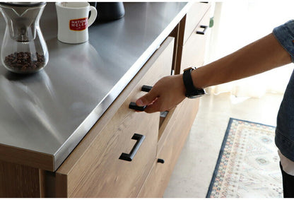 キッチンカウンター 国産 完成品 幅約105cm 食器棚 オープン収納 スライド棚 引き出し付き 扉付き コード穴 スチール脚 木目調 北欧風 家電収納 キッチン収納 日本製 リビング キッチン(代引不可)