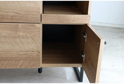 キッチンカウンター 国産 完成品 幅約105cm 食器棚 オープン収納 スライド棚 引き出し付き 扉付き コード穴 スチール脚 木目調 北欧風 家電収納 キッチン収納 日本製 リビング キッチン(代引不可)