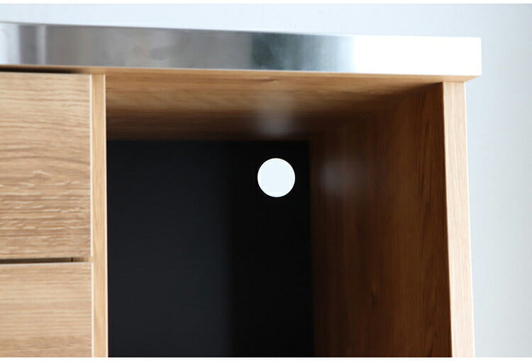 キッチンカウンター 国産 完成品 幅約105cm 食器棚 オープン収納 スライド棚 引き出し付き 扉付き コード穴 スチール脚 木目調 北欧風 家電収納 キッチン収納 日本製 リビング キッチン(代引不可)