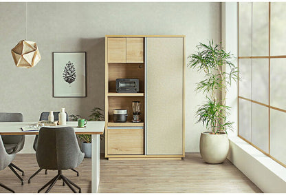 キッチンボード 食器棚 幅約120cm 日本製 レンジ台 オープン収納 引き出し 可動棚 引戸 コード穴 木目調 北欧風 キャビネット キッチン収納 ダイニングボード 国産 リビング キッチン ダイニング(代引不可)