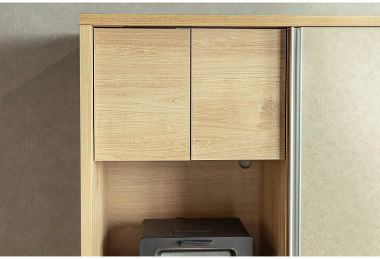 キッチンボード 食器棚 幅約120cm 日本製 レンジ台 オープン収納 引き出し 可動棚 引戸 コード穴 木目調 北欧風 キャビネット キッチン収納 ダイニングボード 国産 リビング キッチン ダイニング(代引不可)