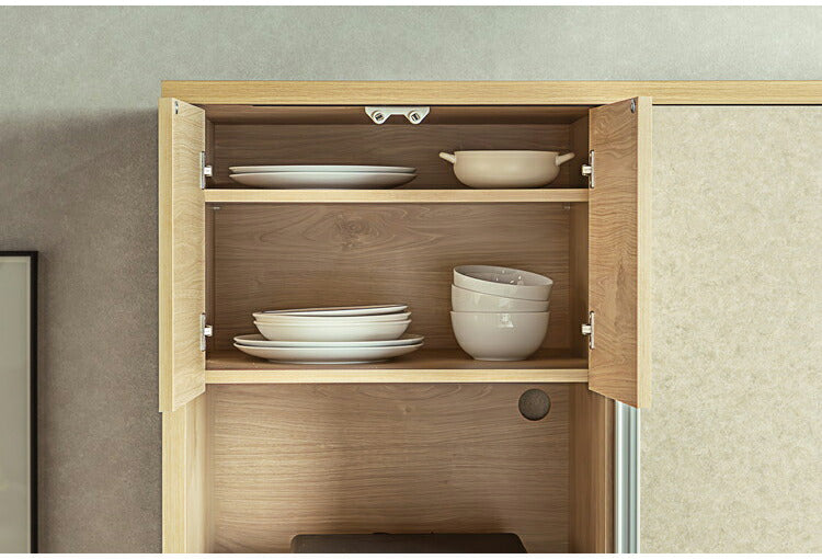 キッチンボード 食器棚 幅約120cm 日本製 レンジ台 オープン収納 引き出し 可動棚 引戸 コード穴 木目調 北欧風 キャビネット キッチン収納 ダイニングボード 国産 リビング キッチン ダイニング(代引不可)