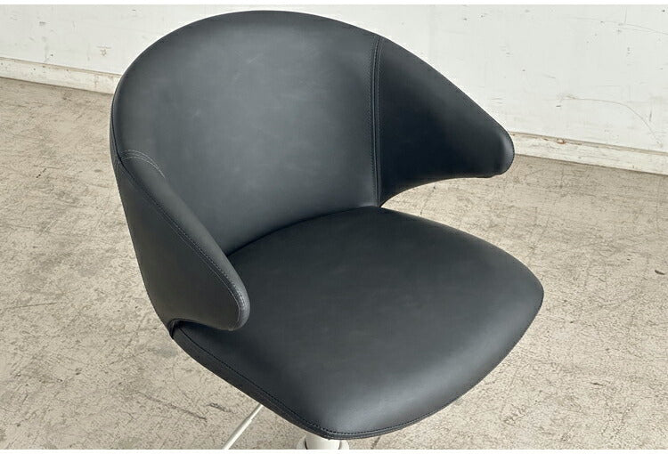 ラウンドチェア 回転チェア 昇降式 座面高38~48cm 十字脚 スチール脚 合成皮革 耐荷重80kg デスクチェア ワーキングチェア ダイニングチェア シンプル リビング ダイニング 回転式 椅子 チェア(代引不可)