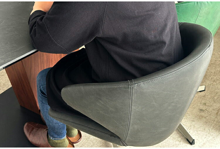 ラウンドチェア 回転チェア 昇降式 座面高38~48cm 十字脚 スチール脚 合成皮革 耐荷重80kg デスクチェア ワーキングチェア ダイニングチェア シンプル リビング ダイニング 回転式 椅子 チェア(代引不可)