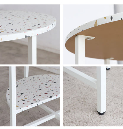 サイドテーブル 幅60cm 円形テーブル 棚付き テラゾー柄 丸テーブル ソファサイド ベッドサイド テーブル おしゃれ 韓国インテリア 韓国 北欧 一人暮らし 新生活 大人(代引不可)