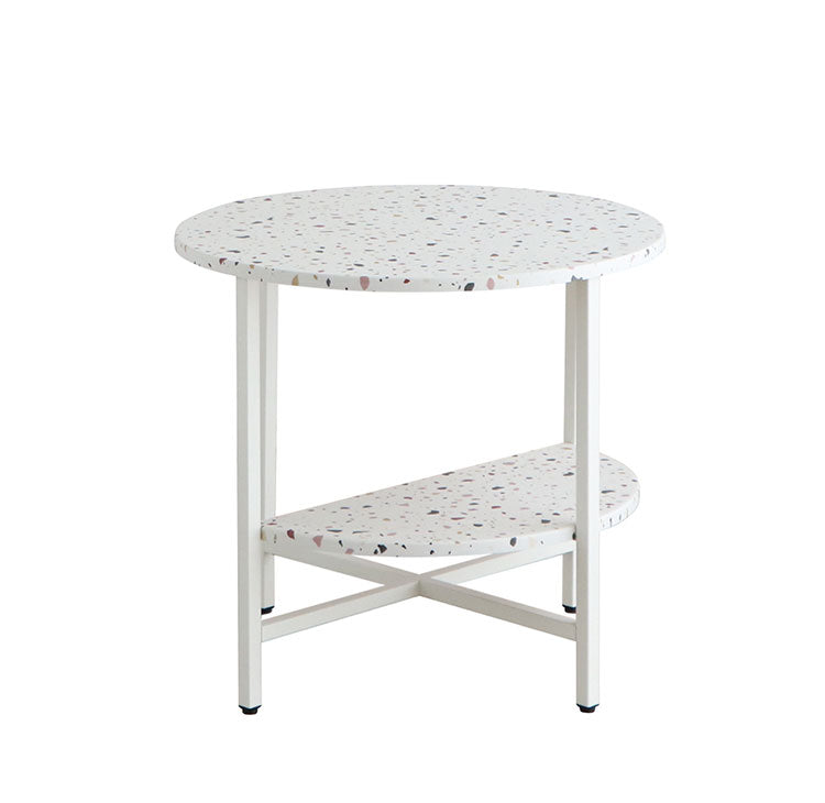 サイドテーブル 幅60cm 円形テーブル 棚付き テラゾー柄 丸テーブル ソファサイド ベッドサイド テーブル おしゃれ 韓国インテリア 韓国 北欧 一人暮らし 新生活 大人(代引不可)