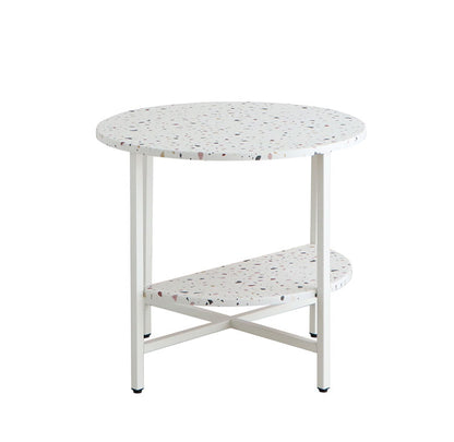 サイドテーブル 幅60cm 円形テーブル 棚付き テラゾー柄 丸テーブル ソファサイド ベッドサイド テーブル おしゃれ 韓国インテリア 韓国 北欧 一人暮らし 新生活 大人(代引不可)