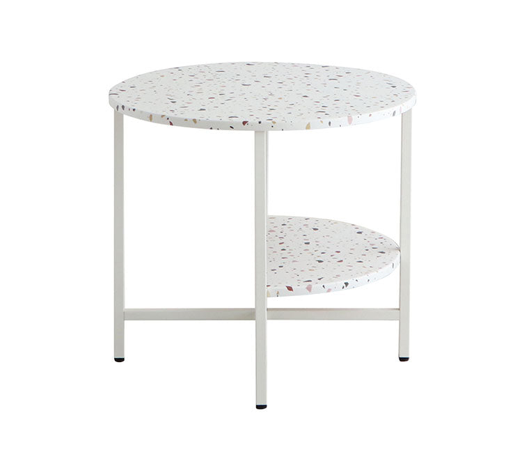 サイドテーブル 幅60cm 円形テーブル 棚付き テラゾー柄 丸テーブル ソファサイド ベッドサイド テーブル おしゃれ 韓国インテリア 韓国 北欧 一人暮らし 新生活 大人(代引不可)