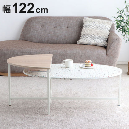 センターテーブル 幅122cm リビングテーブル 棚付き テラゾー柄 楕円テーブル 丸テーブル 机 テーブル リビング おしゃれ 韓国インテリア 韓国 北欧 一人暮らし 新生活(代引不可)