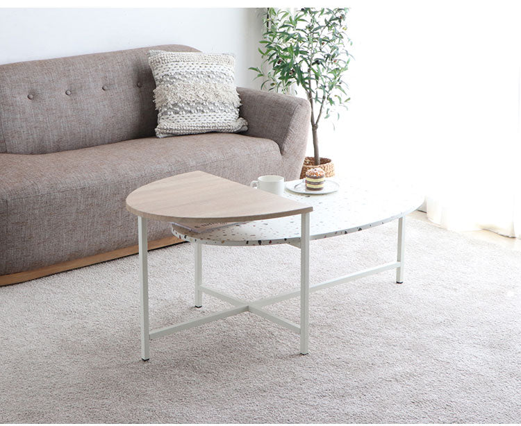 センターテーブル 幅122cm リビングテーブル 棚付き テラゾー柄 楕円テーブル 丸テーブル 机 テーブル リビング おしゃれ 韓国インテリア 韓国 北欧 一人暮らし 新生活(代引不可)