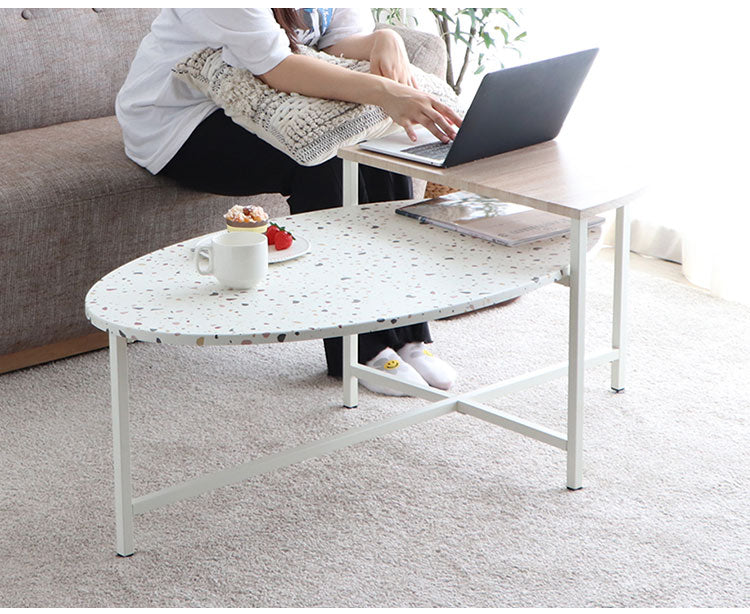 センターテーブル 幅122cm リビングテーブル 棚付き テラゾー柄 楕円テーブル 丸テーブル 机 テーブル リビング おしゃれ 韓国インテリア 韓国 北欧 一人暮らし 新生活(代引不可)