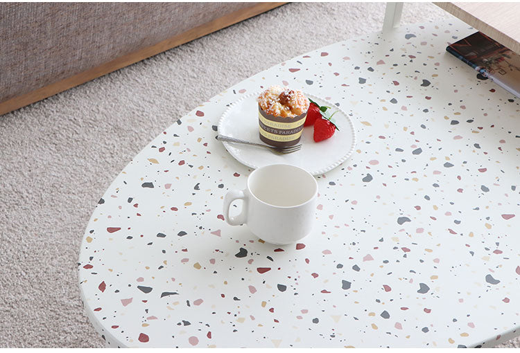 センターテーブル 幅122cm リビングテーブル 棚付き テラゾー柄 楕円テーブル 丸テーブル 机 テーブル リビング おしゃれ 韓国インテリア 韓国 北欧 一人暮らし 新生活(代引不可)